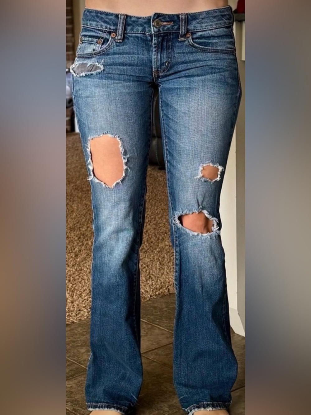 AEO Vintage Y2K Low Rise Distressed Favorite Boyfriend Jeans 0